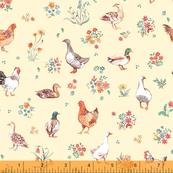 Farm Meadow: Farm fowl - Buttercream (1/4 Yard)