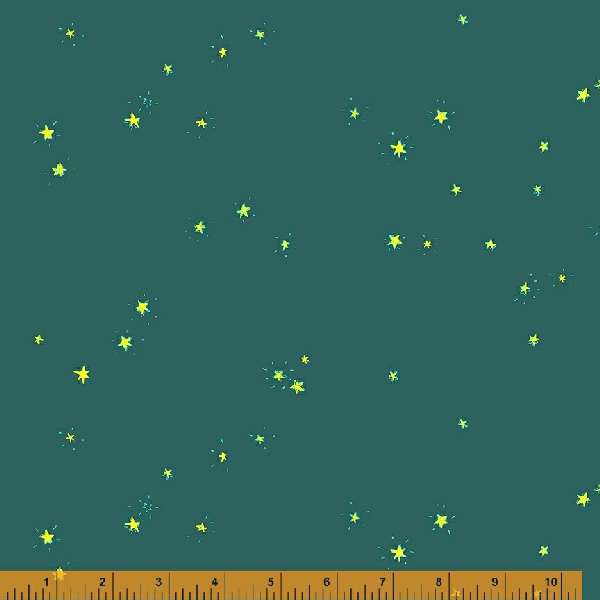 LUCKY RABBIT:  Hand-Drawn Stars-Teal (1/4 Yard)