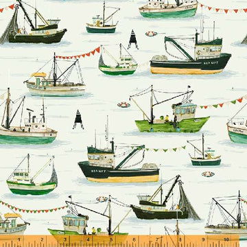 LAND AND SEA: Fishing Boats-Cloud (1/4 Yard)