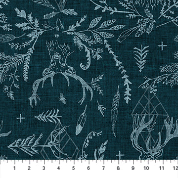 Forest Fable: Stags-Teal (1/4 Yard)