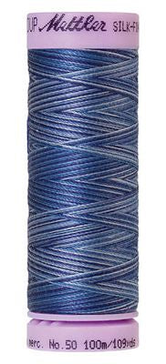 SILK-FINISH: 50wt Cotton Variegated 100m-Evening Blue 9812