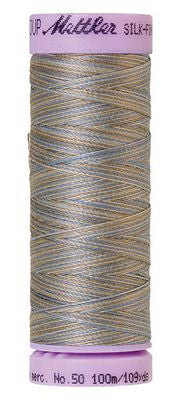 SILK-FINISH: 50wt Cotton Variegated 100m-Silvery Blues 9843
