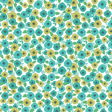 Sew Bloom by Cherry Guidry: Rosey Posey Teal/White (1/4 Yard)