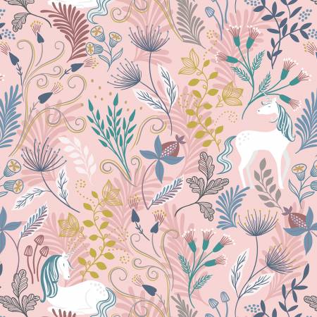 Enchanted: Pink Unicorn w/ Gold Metallic (1/4 Yard)