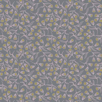 Enchanted: Grey Enchanted Flowers w/ Gold Metallic (1/4 Yard)