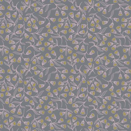 Enchanted: Grey Enchanted Flowers w/ Gold Metallic (1/4 Yard)