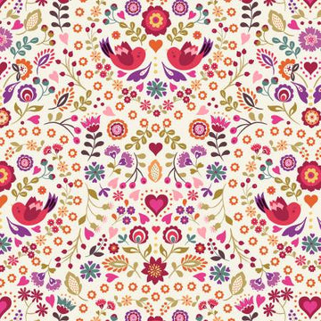 Little Matryoshka: Cream Birds & Floral (1/4 Yard)