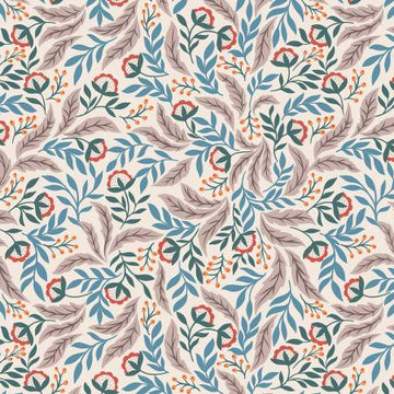 Wintertide: Cream Arts & Crafts Floral w/Copper Metallic (1/4 Yard)