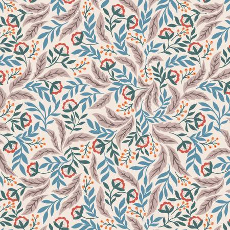 Wintertide: Cream Arts & Crafts Floral w/Copper Metallic (1/4 Yard)