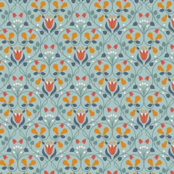 Wintertide: Light Blue Pear Hearts w/Copper Metallic (1/4 Yard)
