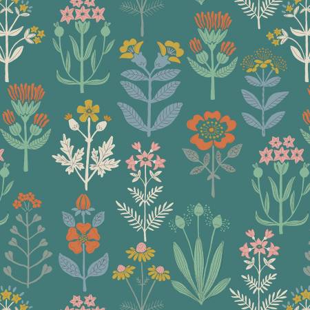 MOJOLICA: Majolica floral on garden green (1/4 Yard)