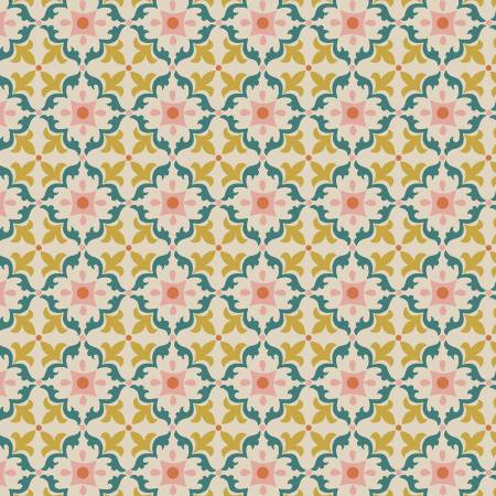 MOJOLICA: Multi tile on dark cream (1/4 Yard)