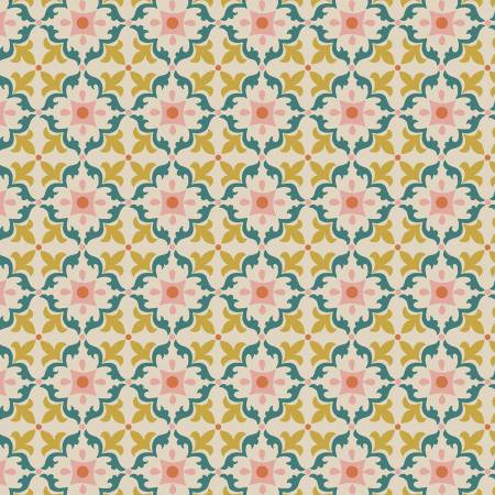 MOJOLICA: Multi tile on dark cream (1/4 Yard)