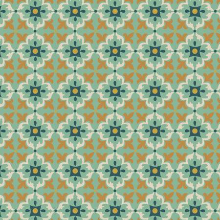 MOJOLICA: Multi tile on minty green (1/4 Yard)