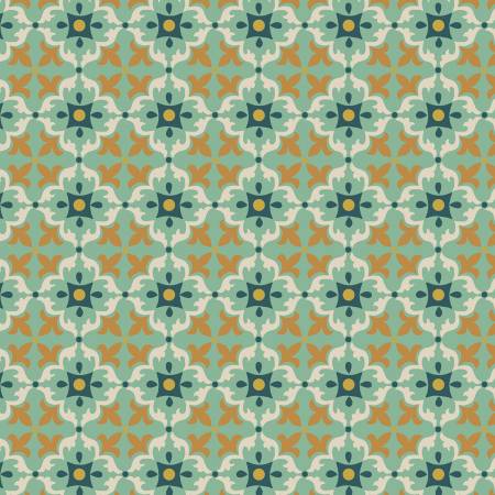 MOJOLICA: Multi tile on minty green (1/4 Yard)