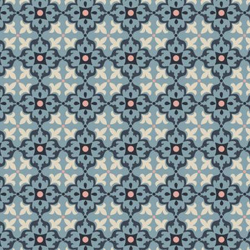 MOJOLICA: Multi tile on blue (1/4 Yard)