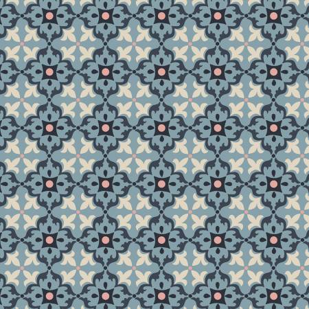 MOJOLICA: Multi tile on blue (1/4 Yard)