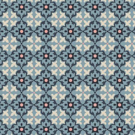 MOJOLICA: Multi tile on blue (1/4 Yard)