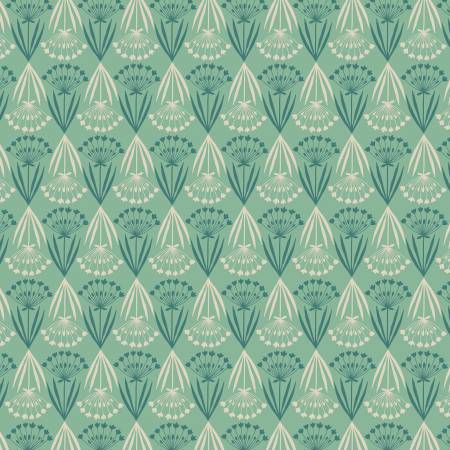 MOJOLICA: Floral stems on minty green (1/4 Yard)