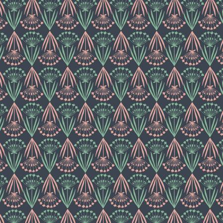 MOJOLICA: Floral stems on dark blue (1/4 Yard)