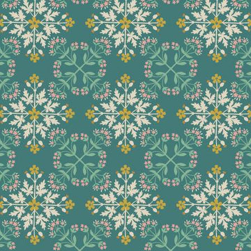 MOJOLICA: Floral tile on green (1/4 Yard)