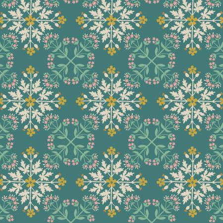 MOJOLICA: Floral tile on green (1/4 Yard)