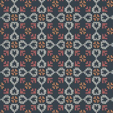 FOLK FLORAL: Cross stitch hearts on navy blue (1/4 Yard)