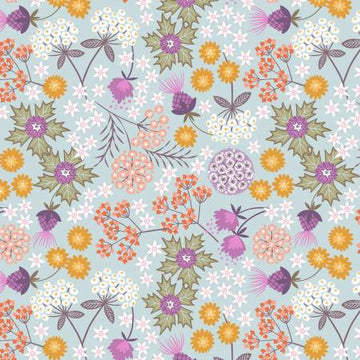PUFFIN BAY: Sea holly floral on light blue (1/4 Yard)