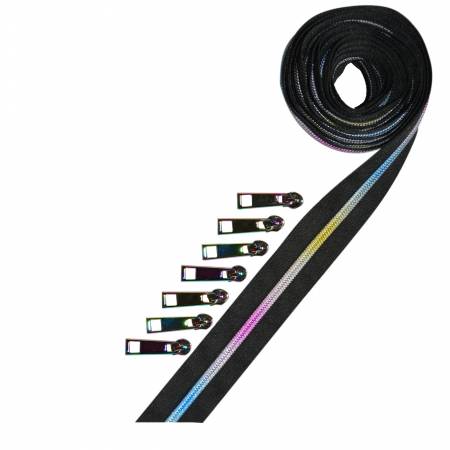Rainbow Metallic Zipper Tape in Black