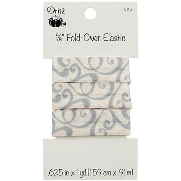Fold Over Elastic 5/8in x1 yard Scroll Silver