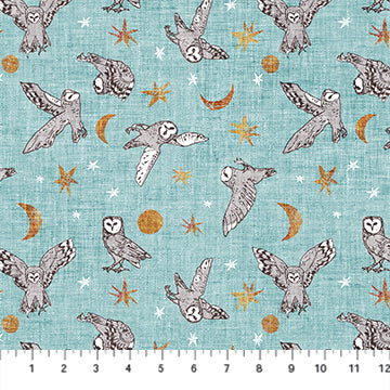 Forest Fable: Owls-Teal (1/4 Yard)