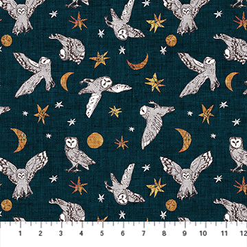 Forest Fable: Owls-Navy (1/4 Yard)