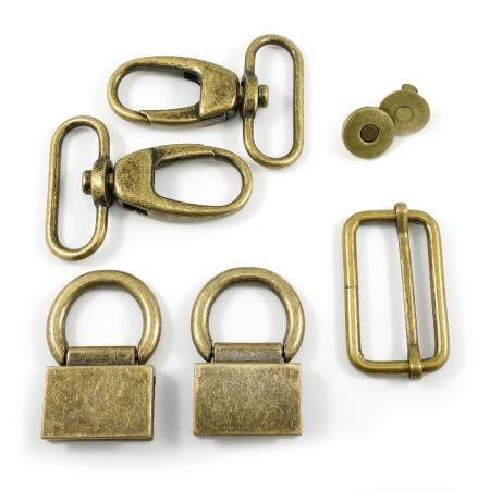 Emmaline Bags:  Double Flip Shoulder Bag Hardware Kit-Antique Brass
