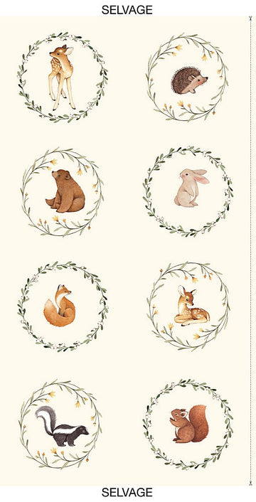 Little Fawn Celebration by Dear Stella: Skunk & Friends Panel in Cream