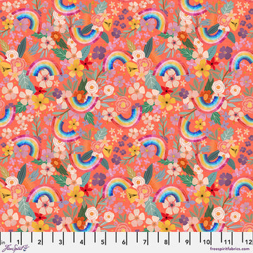 MAGIC FRIENDS: Rainbows and Flowers-Coral (1/4 Yard)