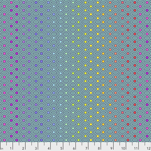 Tula Pink TRUE COLORS: Hexy Rainbow in Peacock (1/4 Yard)