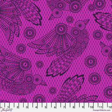 Tula Pink NIGHTSHADE (DEJA VU): Raven Lace-Oleander (1/4 Yard)