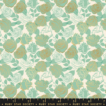 Ruby Star Society CURIO: Roses-Moss Metallic (1/4 Yard)