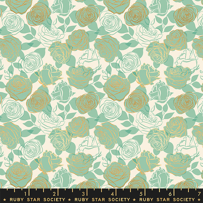 Ruby Star Society CURIO: Roses-Moss Metallic (1/4 Yard)