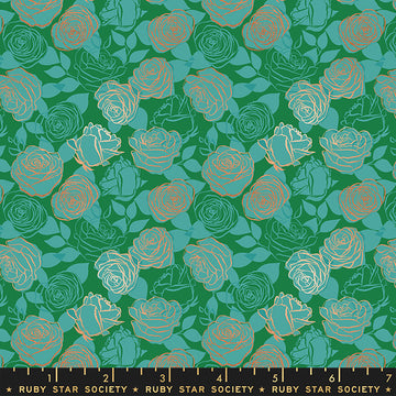 Ruby Star Society CURIO: Roses-Billiard Metallic (1/4 Yard)