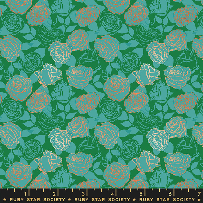 Ruby Star Society CURIO: Roses-Billiard Metallic (1/4 Yard)