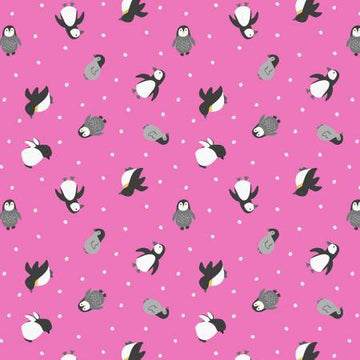 Small Things Polar Animals: Aurora Pink Penguins Pearlized (1/4 Yard)