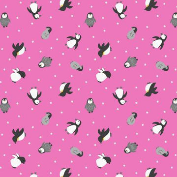 Small Things Polar Animals: Aurora Pink Penguins Pearlized (1/4 Yard)