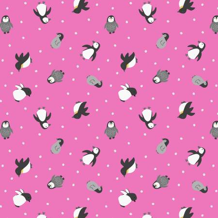 Small Things Polar Animals: Aurora Pink Penguins Pearlized (1/4 Yard)