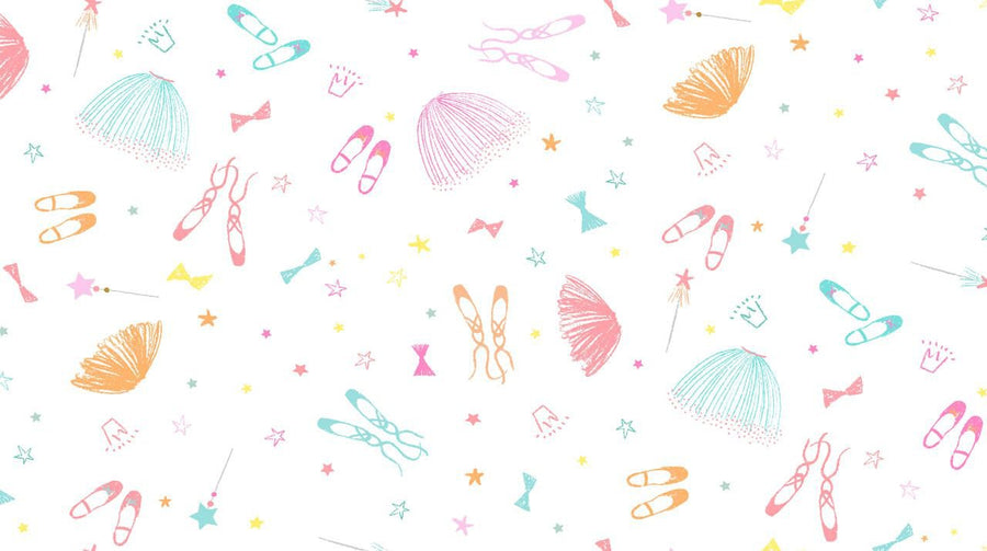 Dear Stella: Glitter Girls Ballet Kit in White (1/4 Yard)