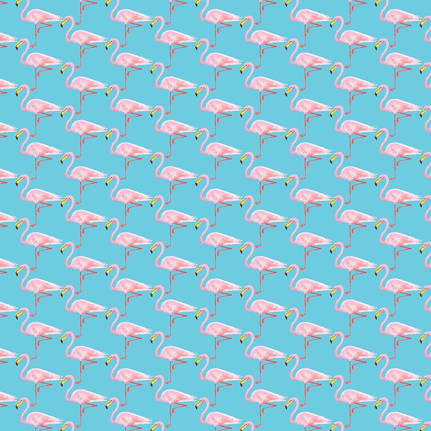 SIDESTROKE BOOGIE: Flamingoes-Cyan (1/4 Yard)