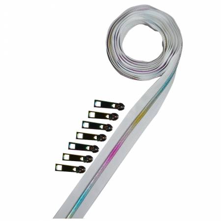 Rainbow Metallic Zipper Tape in White