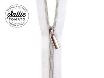 Sallie Tomato: #5 Zippers by the Yard-White/Nickel