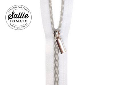 Sallie Tomato: #5 Zippers by the Yard-White/Nickel