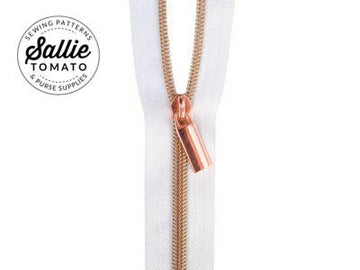 Sallie Tomato: #5 Zippers by the Yard-White/Copper